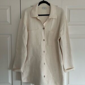 Babaton Cream Knit Button-Up Collar Top